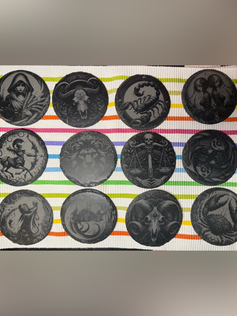 Set of 12 Black Zodiac Engraved Coasters